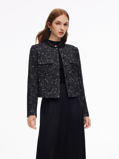 Wool Blend Round Neck Women Jacket