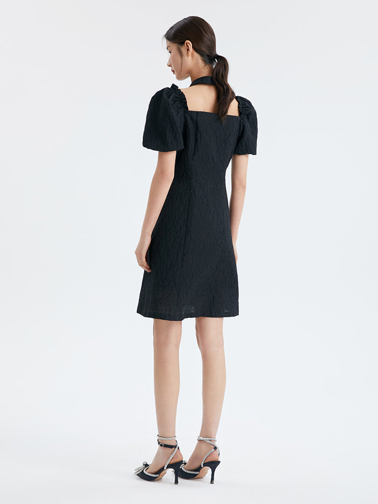 Jacquard Halter A-Line Mini Dress