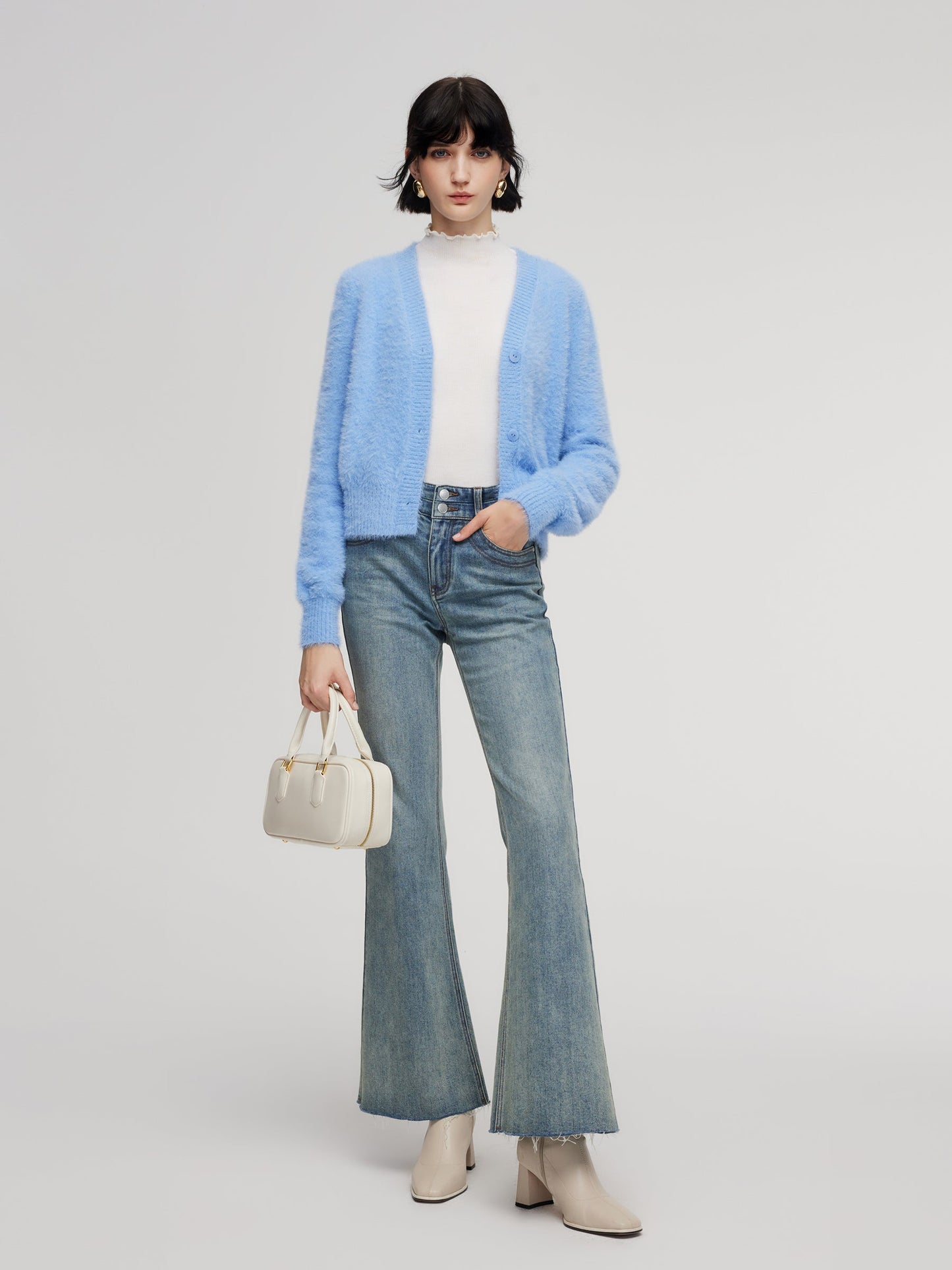 Faux Mink V-Neck Women Cardigan
