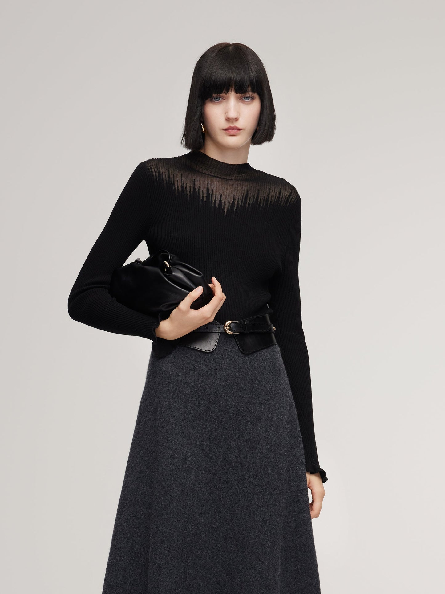 Tencel Wool Blend Mock Neck Women Knit Top