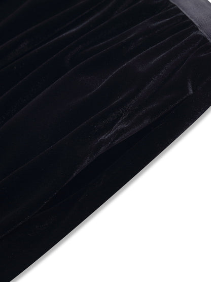 Black Velvet A-Line Elastic Waist Women Skirt