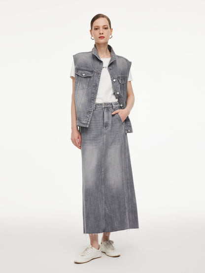 Lyocell Cotton Blend Denim Women Column Skirt