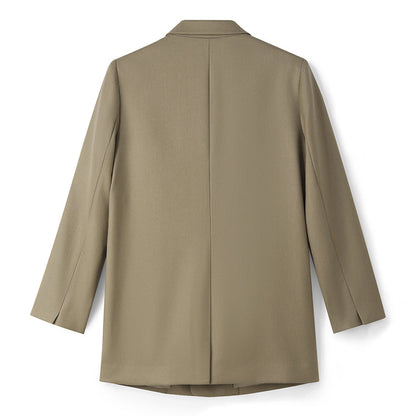 Green Worsted Wool One Button Women Blazer