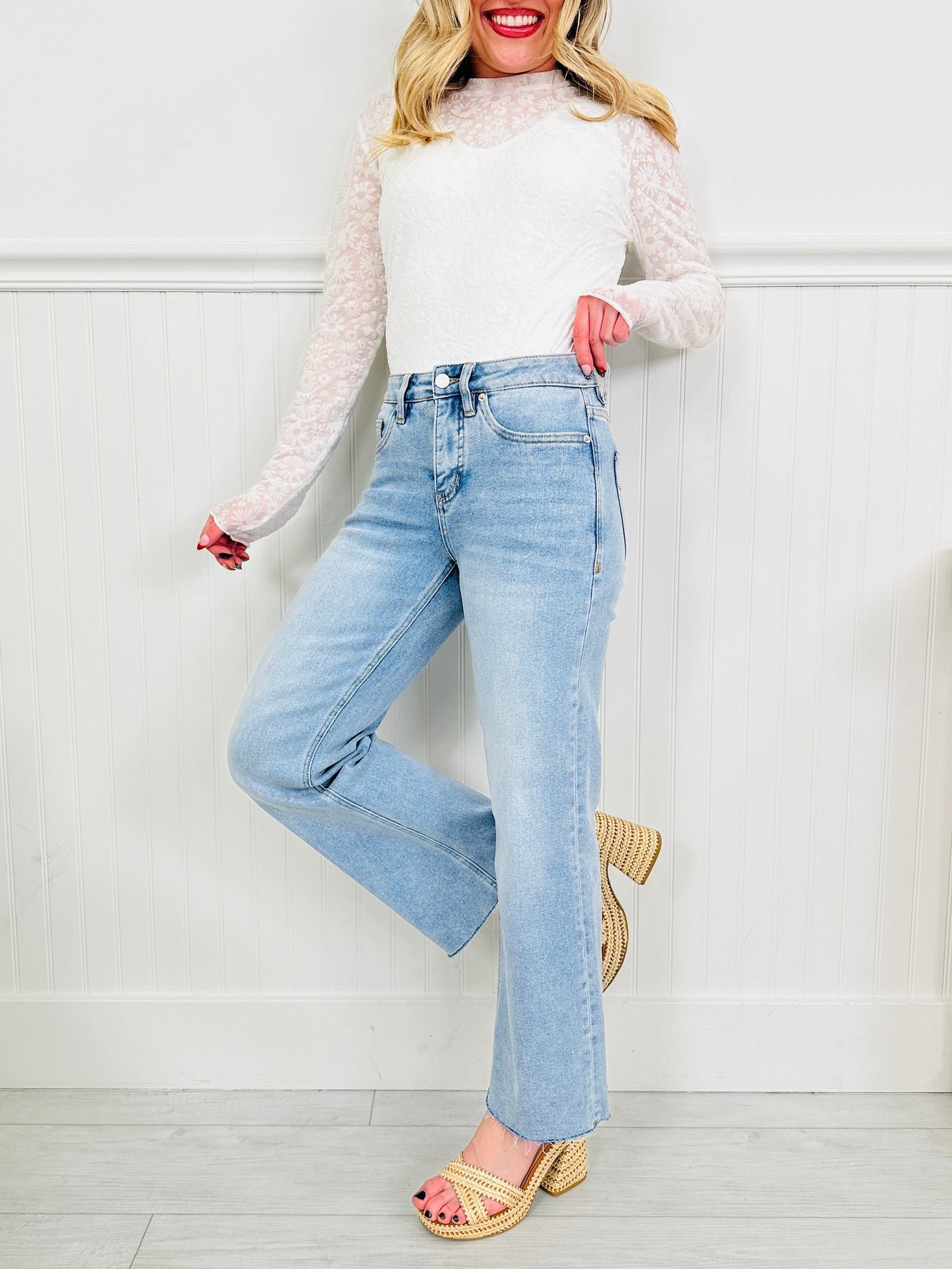 All Eyes on Me Tummy Control Wide Leg Cropped Jeans