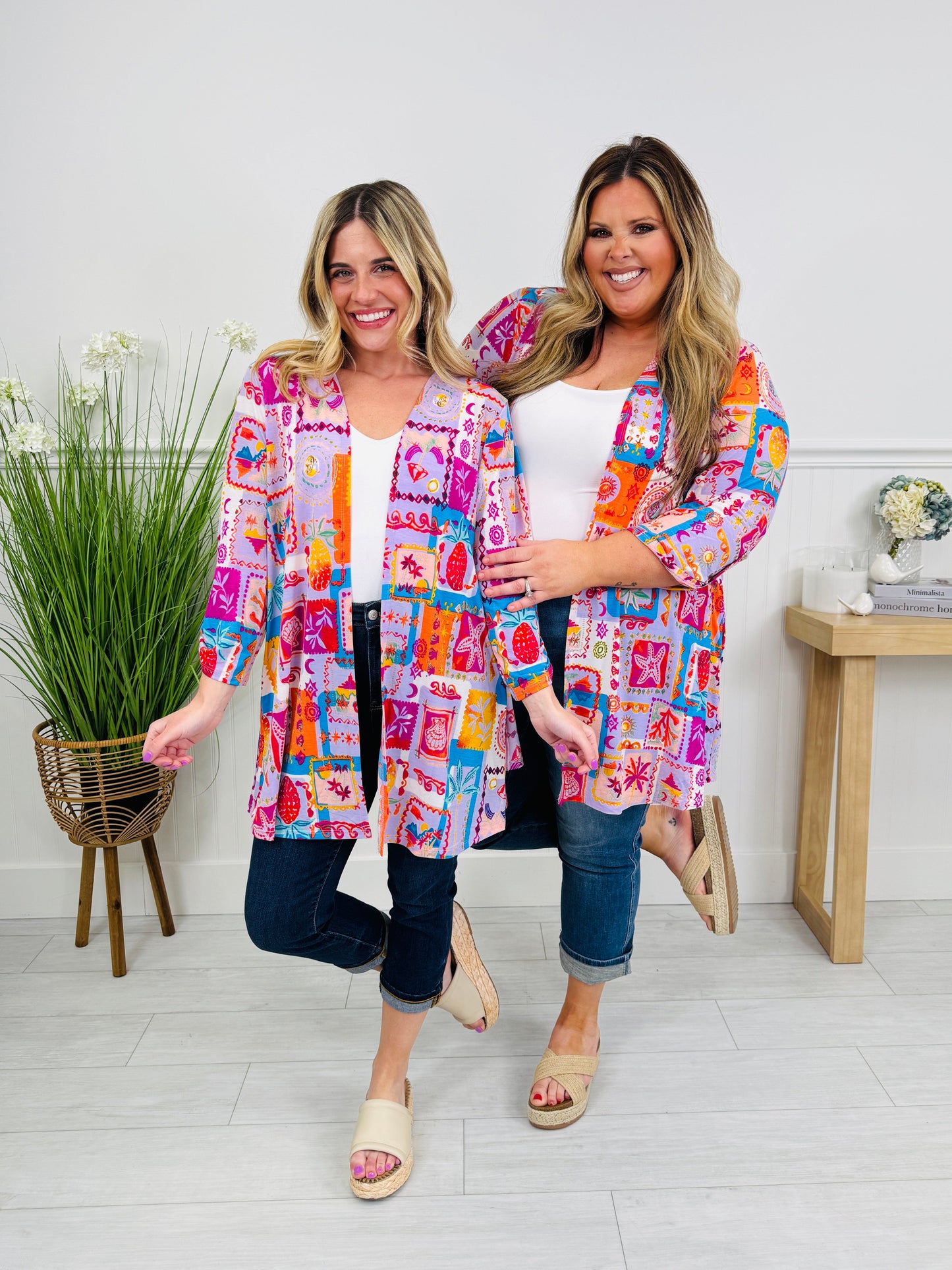 Layered in Spring Cardigan In Beach Print