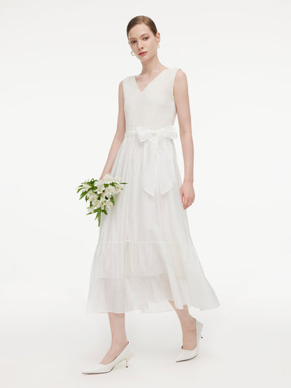 Tencel Blend Reversible Women Sleeveless Maxi Dress With Bowknot Ribbon