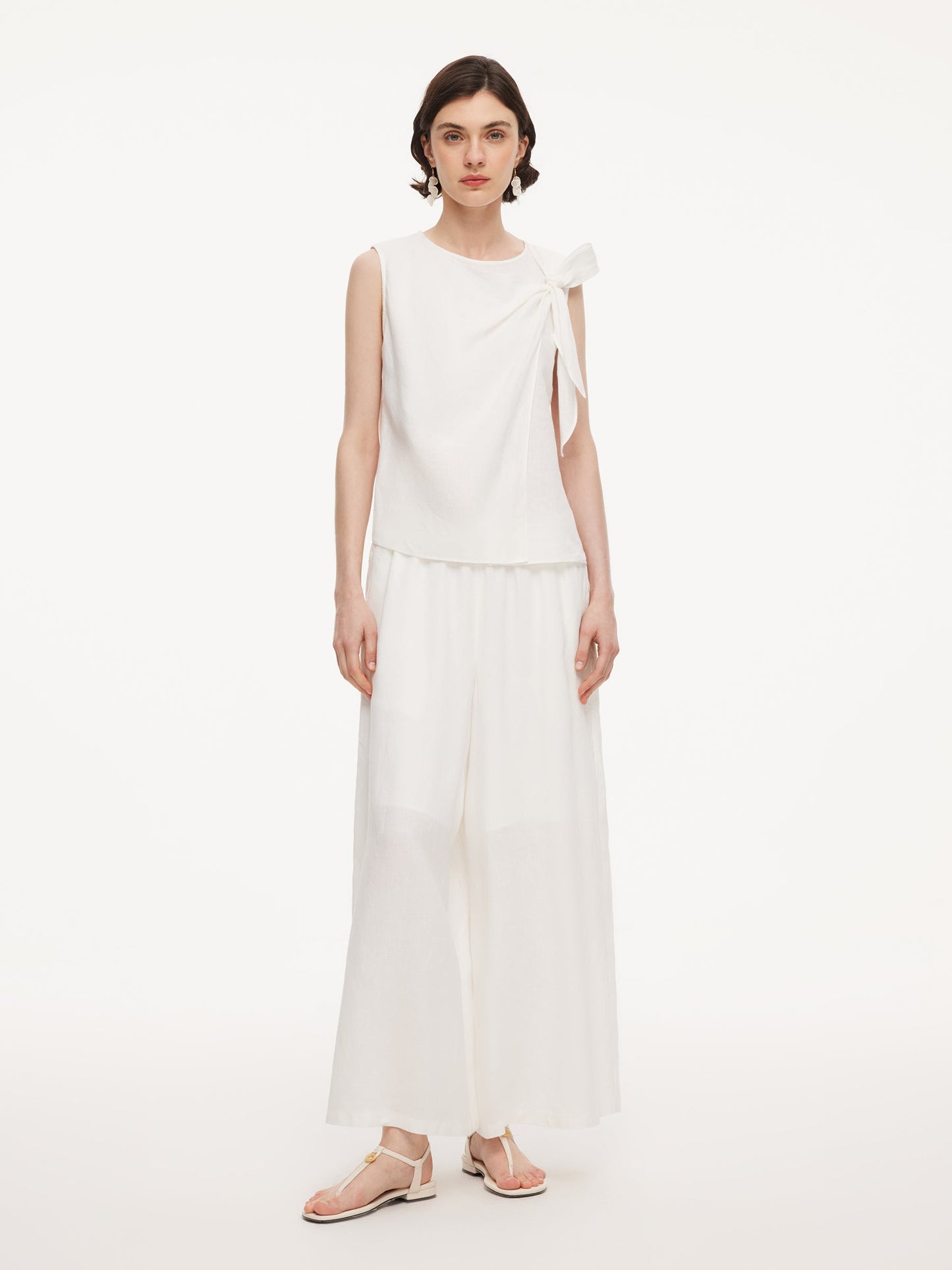 100% Linen Front Knot Tank Top And Pants Two-Piece Set