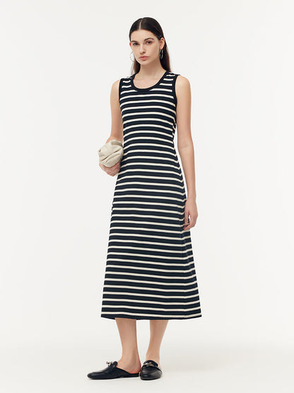 Black And White Stripe Women Knit Vest Maxi Dress