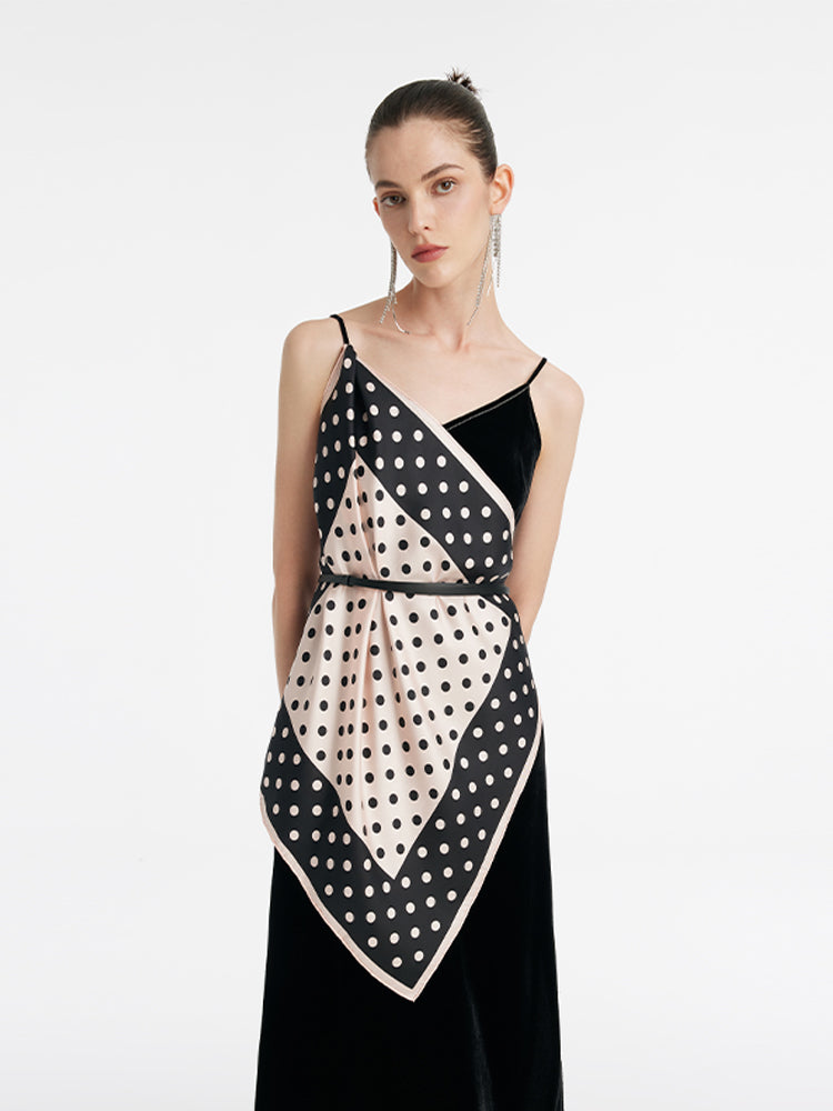 Black And Pink Polka Dots Printed 90 Square Pure Silk Scarf
