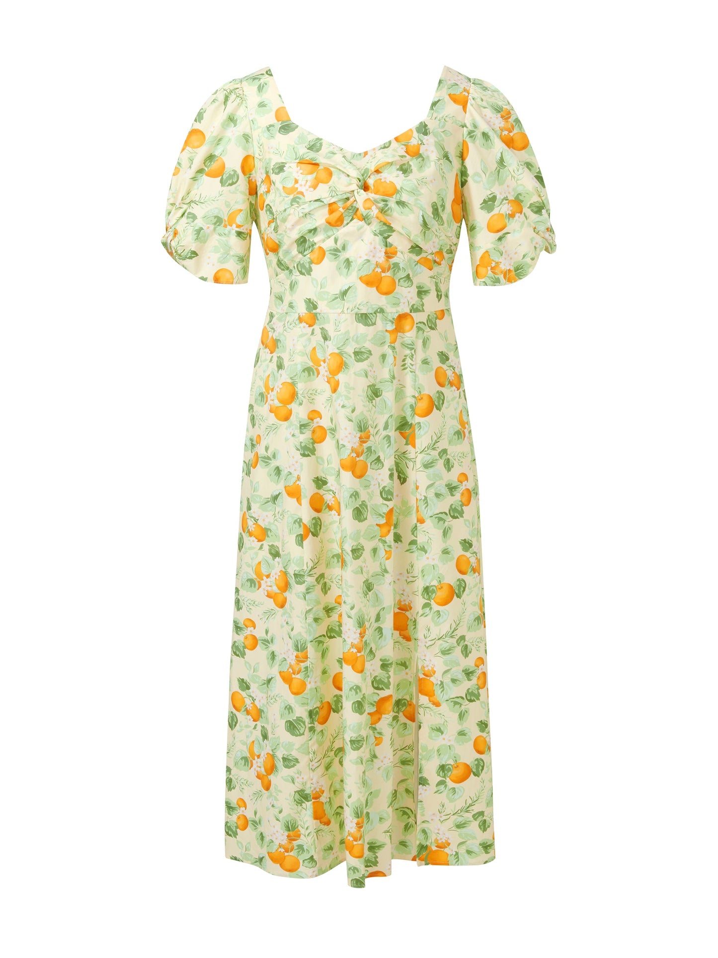 Cotton Floral Print Twist Front Women Midi Dress