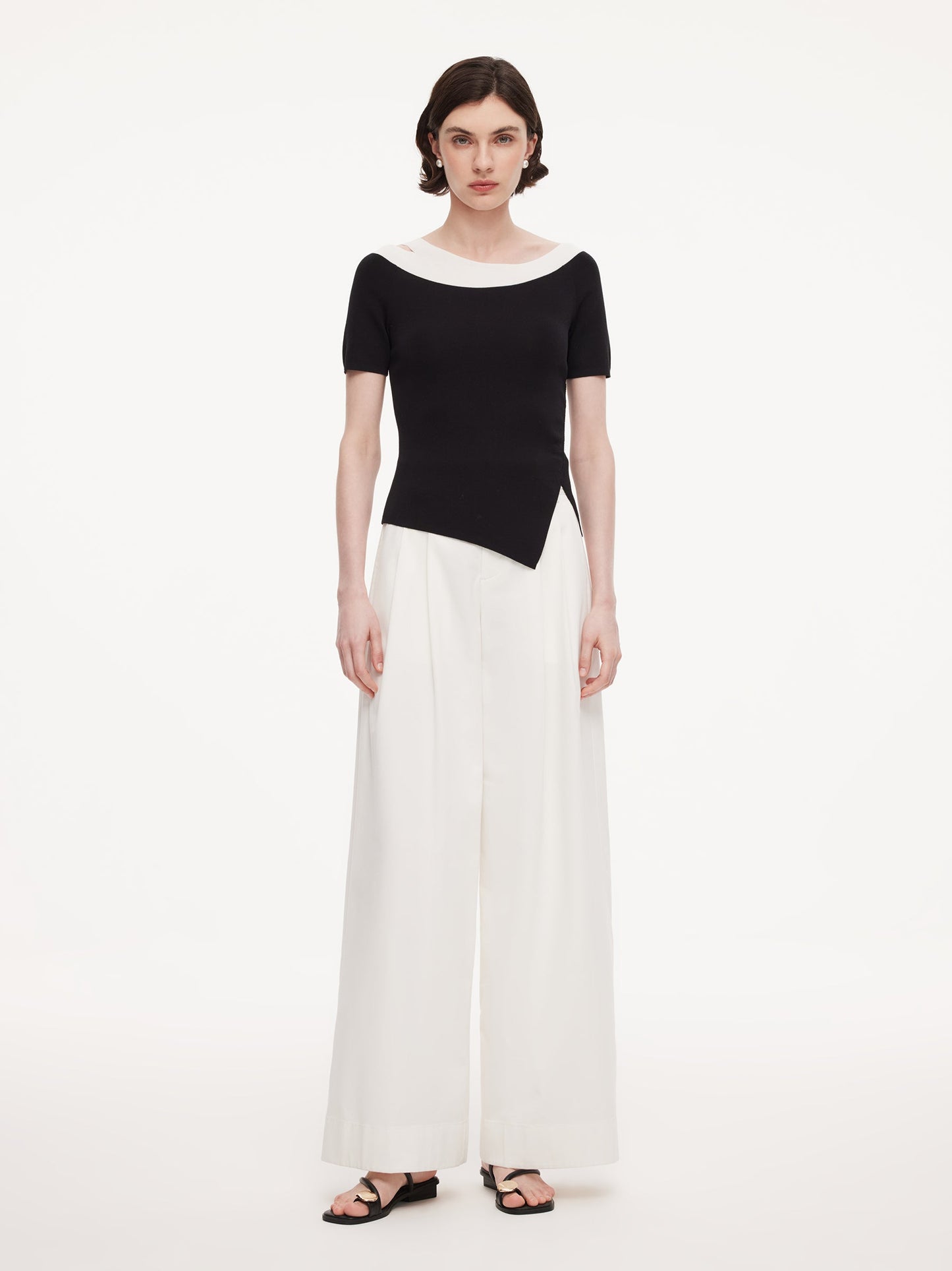 Tencel Blend Color Block Women Cut-Out Knit Top