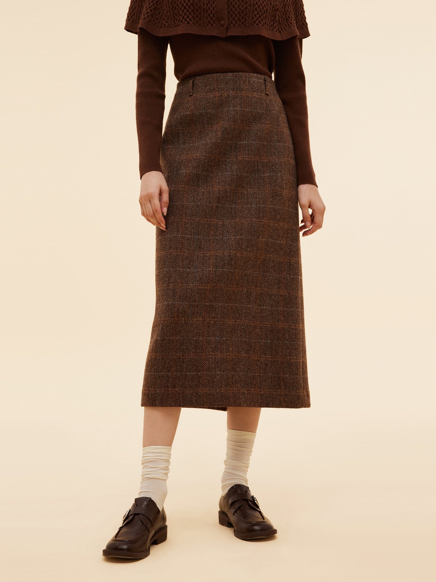 100% Wool Plaid Women Column Skirt