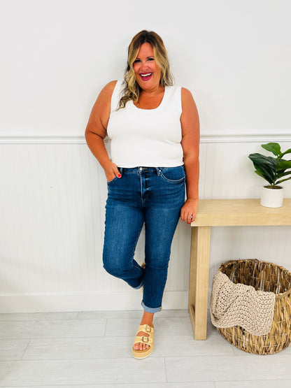 One Hundred Percent Chance Tummy Control Mom Jeans