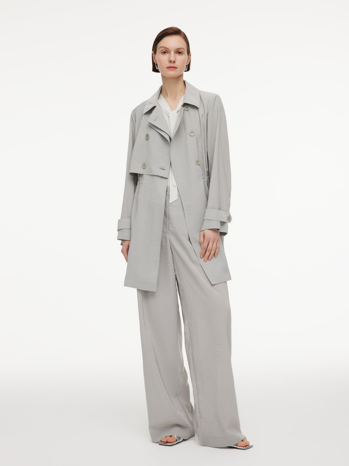 [Preview] Triacetate Blend Drawstring Waist Women Trench Coat
