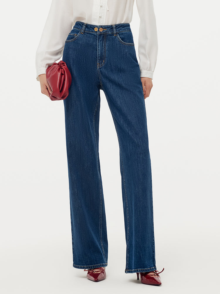 100% Cotton Bow Top And Adjustable Waist Denim Jeans Two-Piece Set