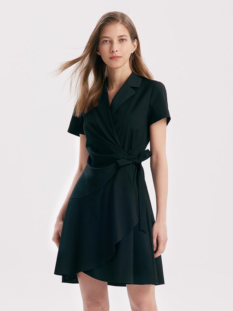 V-neck Notched Lapel Lace-Up Mini Dress