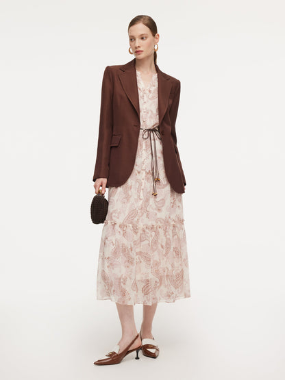 10MM Mulberry Silk Paisley Print Women Maxi Dress With Two Self-Tie Belts