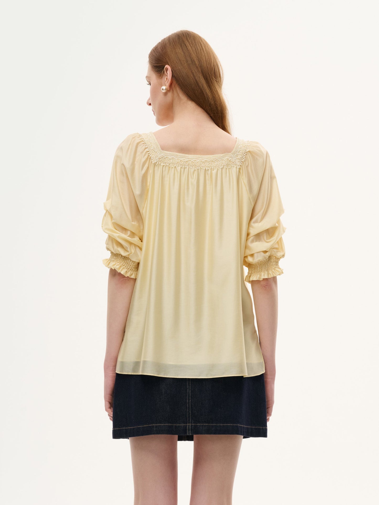 Tencel Blend Embroidered Square Neck Women Blouse