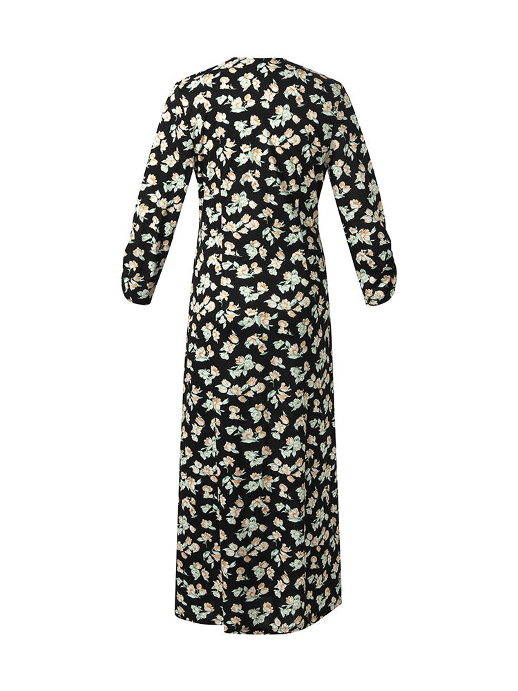 100% Cotton Floral Print Twist Front Women Maxi Dress