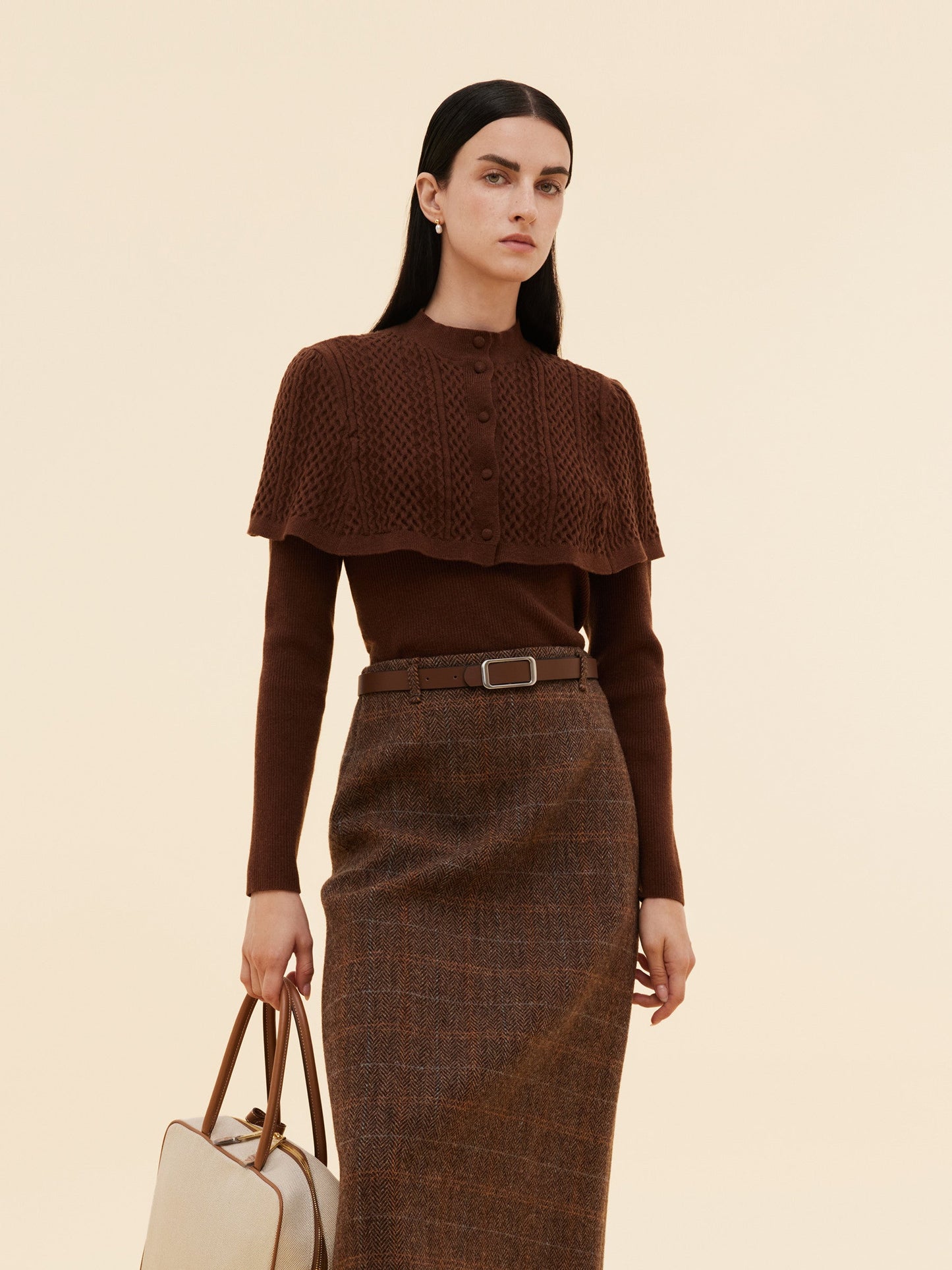 Lyocell Blend Knit Top And Cape Two-Piece Set