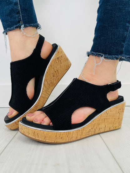Delivering Perfection Wedges In Black Corduroy