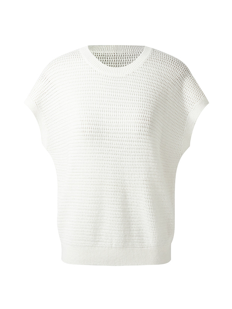Linen Cotton Sequins Women Open-Knit Top