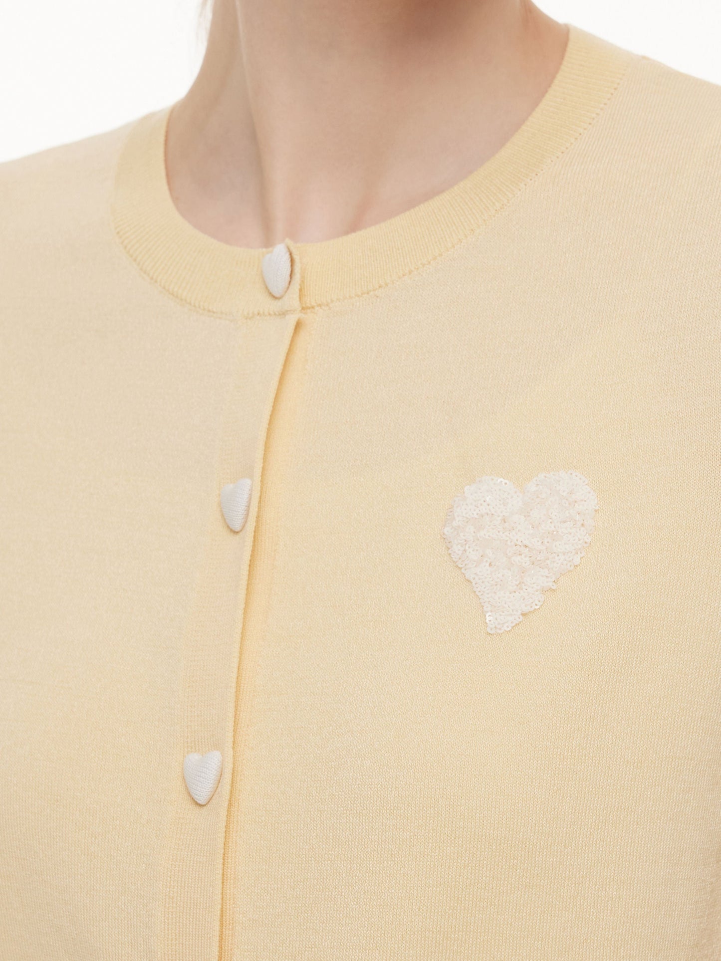 Lyocell Blend Sequined Heart Women Short Sleeve Cardigan