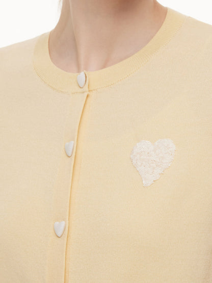 Lyocell Blend Sequined Heart Women Short Sleeve Cardigan