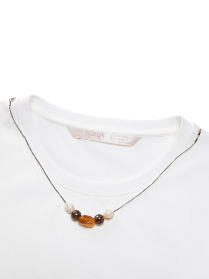 Cotton Side Twist Women T-Shirt With Detachable Beaded Chain