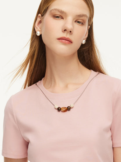 Cotton Side Twist Women T-Shirt With Detachable Beaded Chain