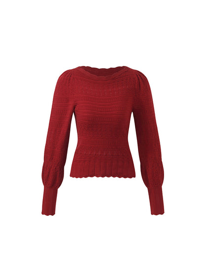 Tencel Wool Blend Wave Cut Collar Women Sweater