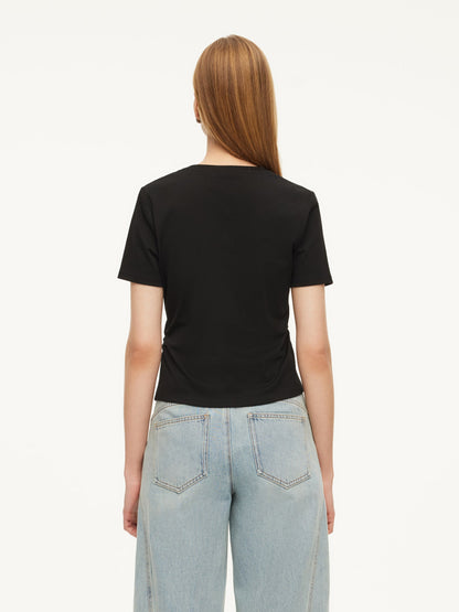 Cotton Side Twist Women T-Shirt With Detachable Beaded Chain