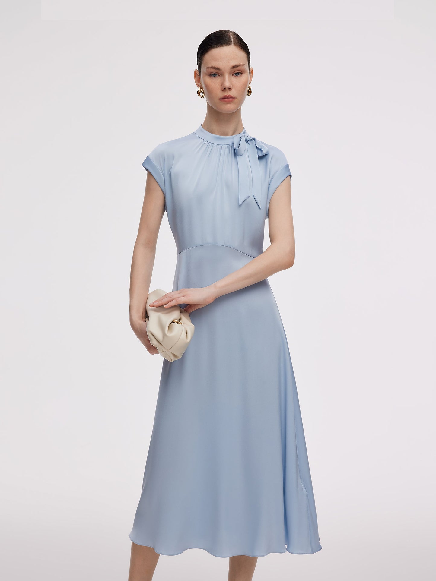 22MM Mulberry Silk Women Midi Dress With Two Silk Scarves