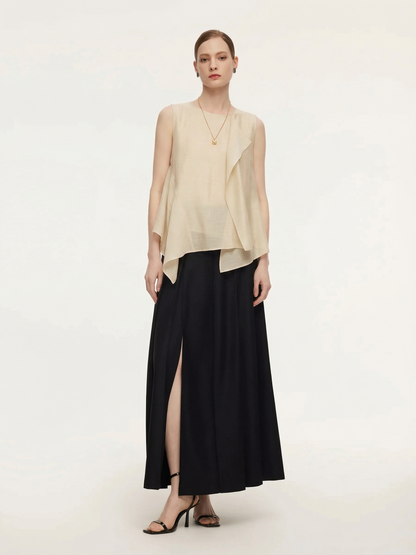 Lyocell Blend Ruffle-Detailing Women Tank Top