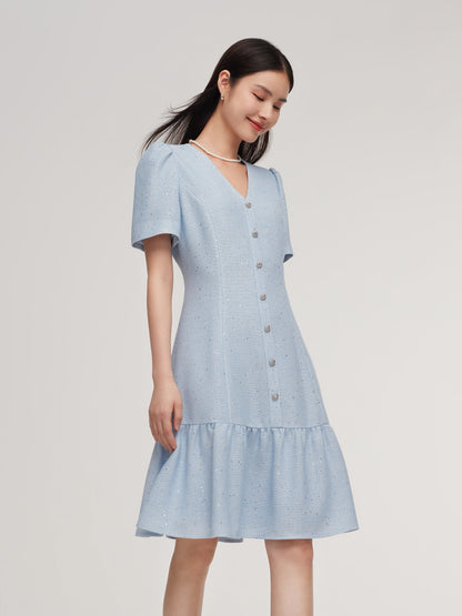 Acetate Blend Tweed Sequins Women Mini Dress