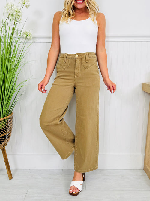 Judy Blue Khaki Crush Ankle Wide Jeans