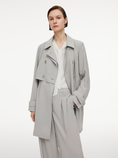 [Preview] Triacetate Blend Drawstring Waist Women Trench Coat