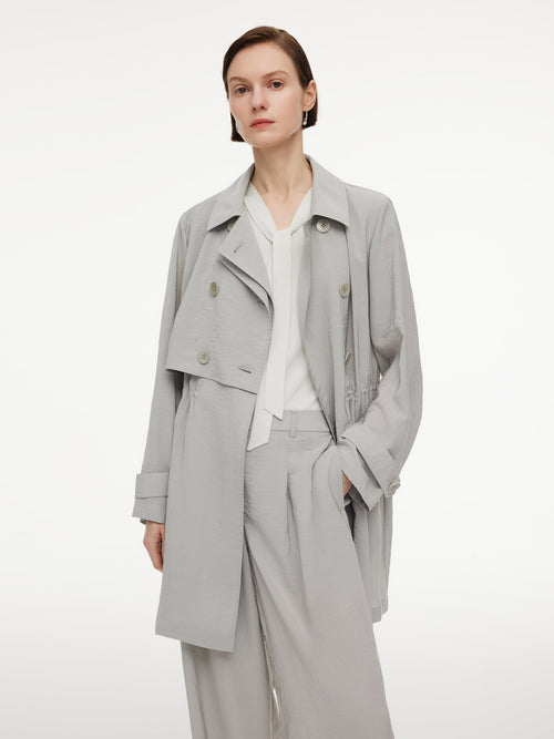 [Preview] Triacetate Blend Drawstring Waist Women Trench Coat