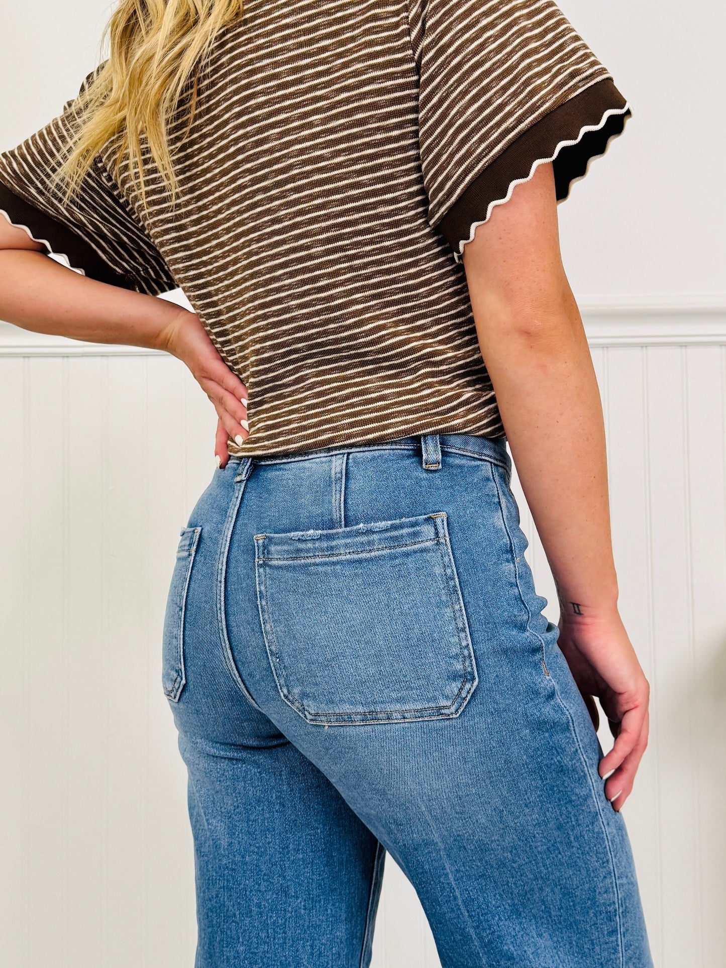 Double Check Tummy Control Wide Leg Cropped Jeans