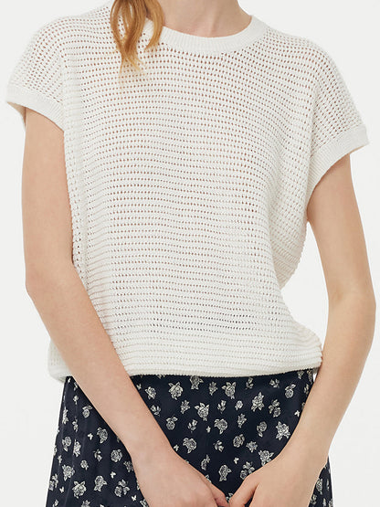 Linen Cotton Sequins Women Open-Knit Top
