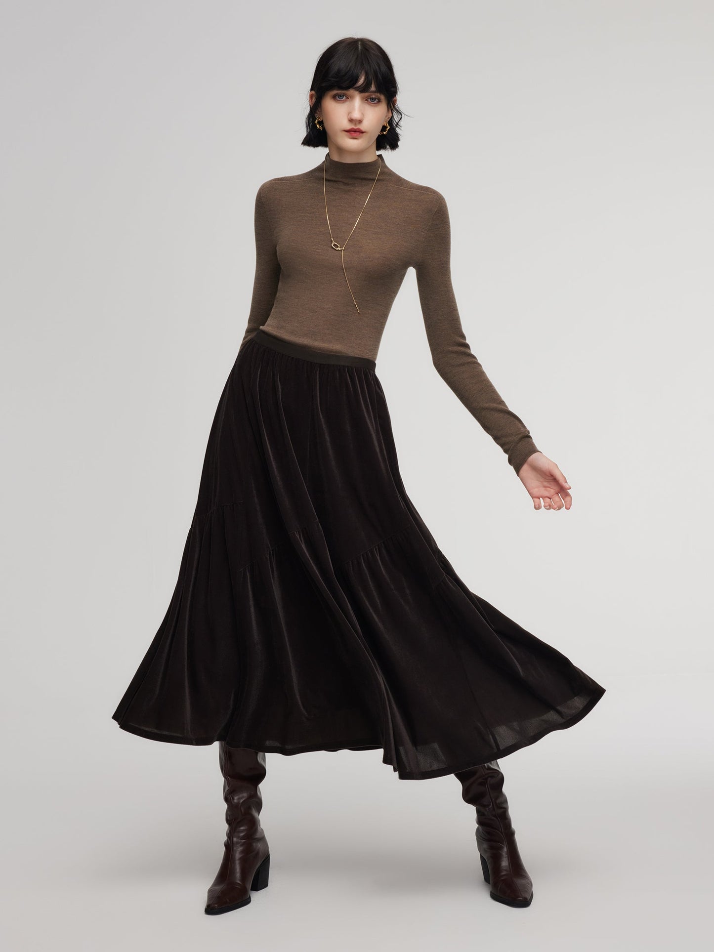 Velvet A-Line Elastic Waist Women Skirt