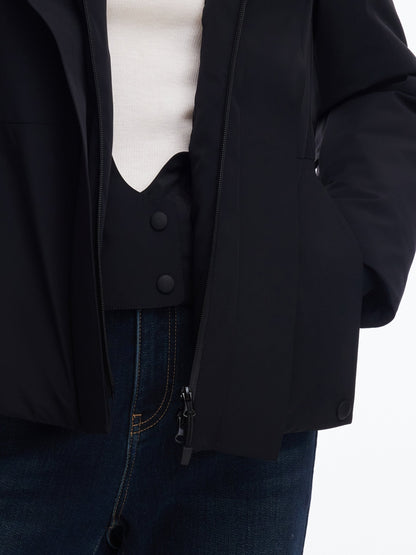 Gathered Waist Hooded Goose Down Jacket With Belt