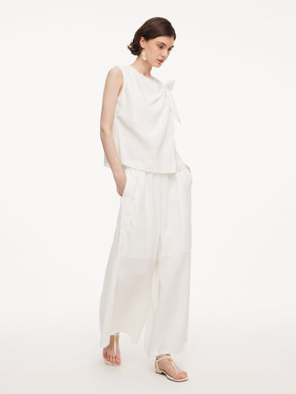 100% Linen Front Knot Tank Top And Pants Two-Piece Set