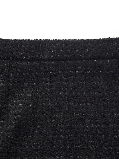 Tweed Crop Jacket And A-Line Skirt Two-Piece Set With Detachable Contrast Collar