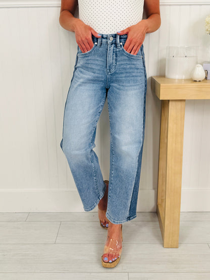 Two Tone Moment Tummy Control Slim Barrel Jeans