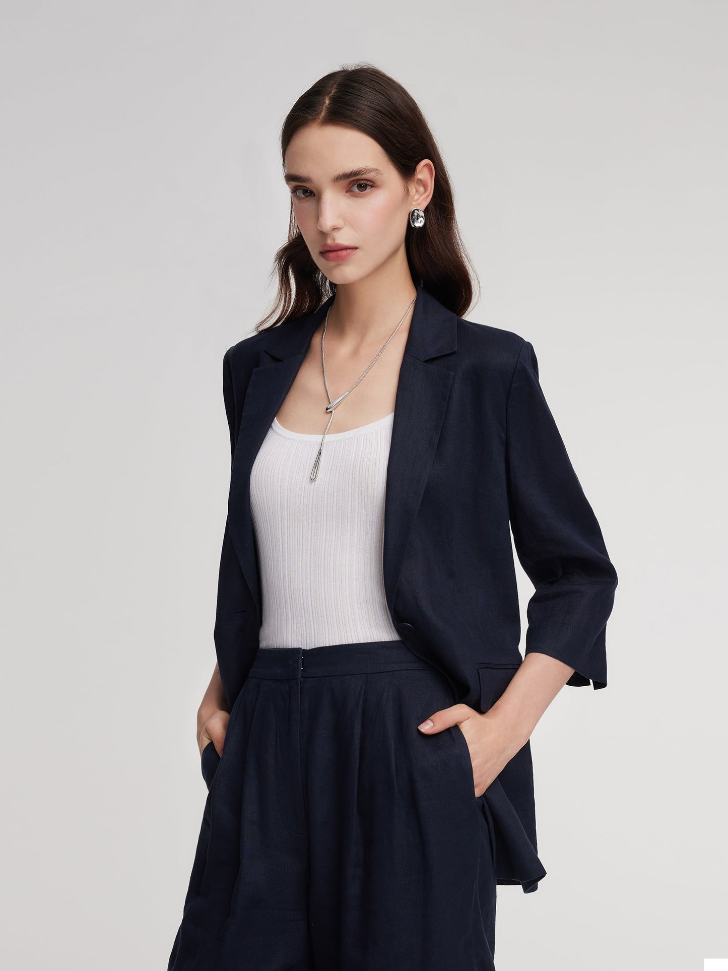 100% Linen 3/4 Sleeve Women Blazer