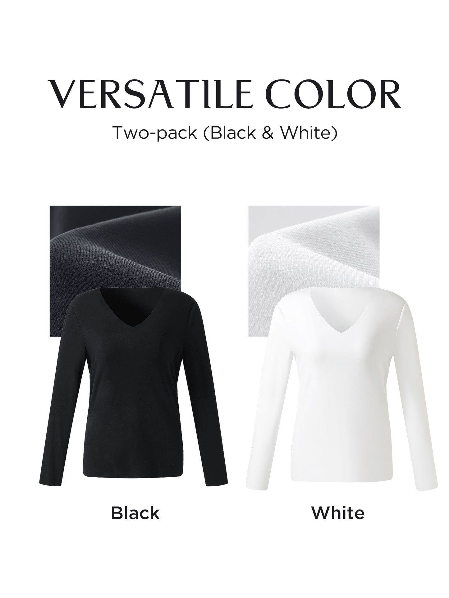 Two-pack (Black & White) Modal V-Neck Long Sleeve Top