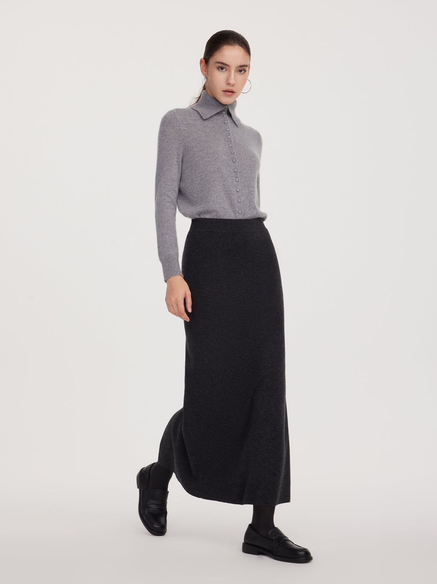 Wool Blend Back Slit Women Knit Skirt
