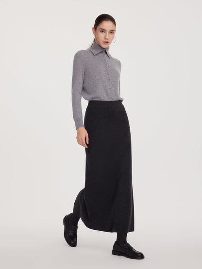 Wool Blend Back Slit Women Knit Skirt