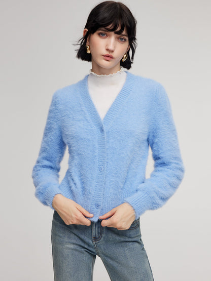Faux Mink V-Neck Women Cardigan